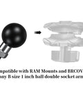 1 Inch Ball Mount Base With 1/4-20 Threaded Bolt Stainless Steel With TPU Coated Ball Compatible With RAM Mounts, black