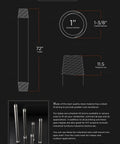 Diagram showing specifications for 1 Inch Black Pipe Kit 5 Pack 72 Inch Length Threaded Malleable Steel Pipes for DIY projects.