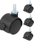 4pcs 1 Inch Swivel Caster Wheels with M6 Threaded Stem and Brake Heavy Duty Black Nylon Replacement Casters for Furniture