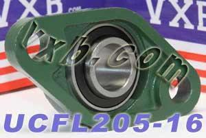 Side view of 1" Bore Mounted Bearing UCFL-205-16 + 2-Bolt Flanged Cast Housing - Ball Bearing with a Flange