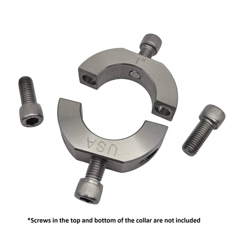 1" Bore Mountable Two-Piece Clamping Shaft Collar in 303 Stainless Steel - Made in USA parts including screws.