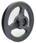 Front view of AK61-1 Saelno 1 Inch Bore V Belt Pulley 5.95 Inch OD Beefy Cast Iron Motor Pulley with 1 Groove, anti-rust surface.