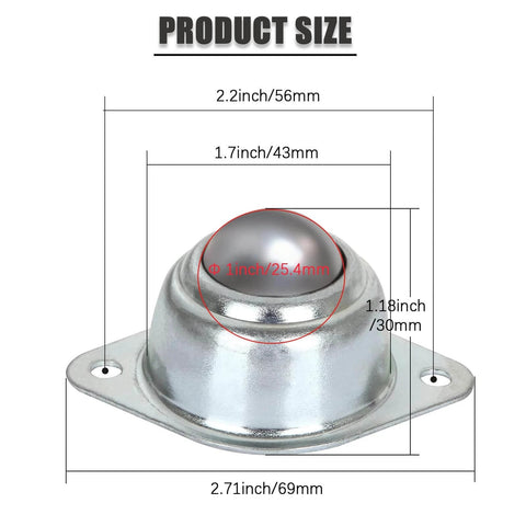 Diagram of 1 Inch Carbon Steel Ball Transfer Unit with dimensions for 40 Pcs 1 Inch Carbon Steel Round Ball Transfer Units Universal Ball Casters for Conveyors Roller Stands and Transmission Systems with Smooth 360 Degree Rotation 400 lb Load