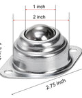 Close-up of a 20 Pack 1 Inch Roller Ball Transfer Bearings Carbon Steel Swivel Casters with measurements indicated
