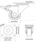 Technical drawing of 1 Inch Small Caster Wheels With Two Brakes And Screws Low Profile Silent Casters Set Of 4 For Cart And Furniture Each Up To 90 Lbs