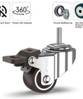 1 Inch Small Caster Wheels With 2 Brakes And Screws M6x15mm, 90 Lb Capacity, Low Profile Silent Casters shown in side view