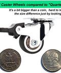 1 Inch Low Profile Caster Wheels Set Of 4 With Two Brakes And Two Non Brake, 100 Lb Capacity, Quiet TPR Rubber Casters comparison with coins
