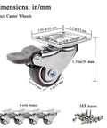 1 Inch Caster Wheels for Furniture Silent Bearing Swivel Plate Casters Set of 4 with Brakes Heavy Duty Load 100 Lbs