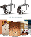 1 Inch Small Caster Wheels With 2 Brakes And Screws M6x15mm, 90 Lb Capacity, used on various flooring types including laminate and carpet.