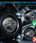 Close-up of 1 Inch D-Style Trailer Spindle Tang Washer for EZ-Lube 2000-7000 Lb Axles showing correct and incorrect fitment options.