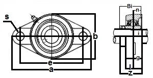 Technical diagram of 1" Bore Mounted Bearing UCFL-205-16 + 2-Bolt Flanged Cast Housing - Ball Bearing with a Flange.