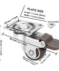 Top view of 1 Inch Heavy Duty Caster Wheels Set of 4 with Brake, showing plate size and locking mechanism for furniture and equipment.