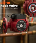 1 Inch Flange Connection Hot Water Circulation Pump For Home Water Heater System With Three Speed 115V High Efficiency Inline Circulator Delivers Up To 17 GPM And 20 Ft Head For Faster Hot Water On Demand, shown installed with built-in check valve.