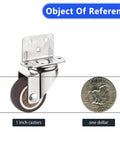 Heavy Duty Casters Set Of 4 With Brake For Baby Beds Carts And Cabinets 1 Inch L Shape Side Mount TPR Plate Wheels next to a coin