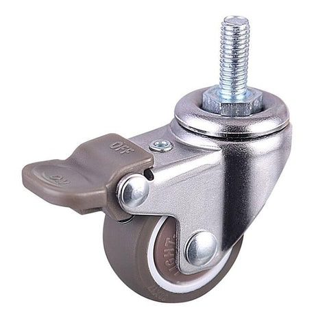 1" Inch M6 Threaded Stem Caster Wheel 50Lbs Load TPE Elastic Rubber Wheel with Brakes - VXB Ball Bearings
