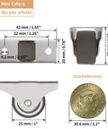 Low Profile 1 Inch Fixed Plate Casters Set Of 4 With Silent TPR Wheels And Steel Top Plate, size reference with coin.