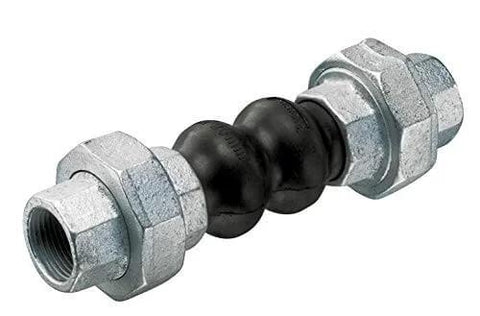 Twin Sphere Neoprene Rubber Expansion Joint Union To Union 1 Inch DN25 for dynamic systems showing side view