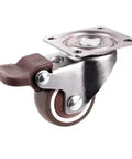 1" inch Caster Wheel PU TPE Elastic Rubber Wheel - Top Plate - Brakes with swivel mount and brake lever.