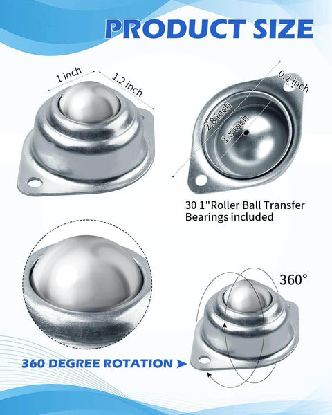 32 Pcs Surface Roller Ball Transfer Bearings 1 Inch Carbon Steel Units for Conveyors Roller Stands Furniture Workbenches