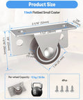Diagram of 1 Inch Low Profile Casters Wheels Set Of 2 With Side And Top Plate Mounting, showing dimensions and weight capacity.