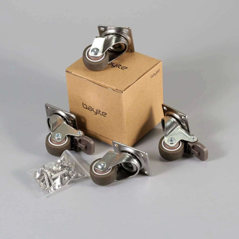 1 Inch Low Profile Swivel Caster Wheels 4 Pack, Soft Rubber Casters with 360 Degree Top Plate, includes screws, packaging