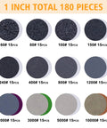 1 Inch Hook And Loop Sanding Discs Wet Dry 180 Pcs Grits 60 To 10000 Backing Pad assortment display