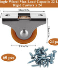 24 Pcs Small Caster Wheels 1 Inch Mini Fixed Silent Ball Bearing Casters with Metal Top Plate TPE Rubber Low Profile Design and screws