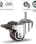 1-Inch Small Caster Wheels With 2 Brakes, Low-Profile Silent Cart Casters, 90 Lb Capacity, M8x20mm Screws Included, chrome metal frame, rubber wheel