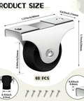 48 Pcs 1 Inch Small Caster Wheels Mini Rigid Fixed Non Swivel Casters with Metal Top Plate PP Plastic Wheels for Furniture