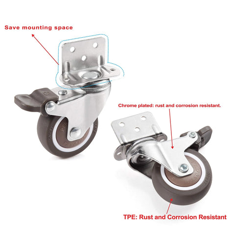 1 Inch Swivel Plate Caster With Brake In Low Profile L Bracket Silent TPE Wheel Replacement For Crib Table Shelf And TV Stand