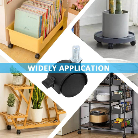 4pcs 1 Inch Swivel Caster Wheels, M8 Threaded Stem Caster Wheels with Brake, used on shelves, cabinets, and plant stands