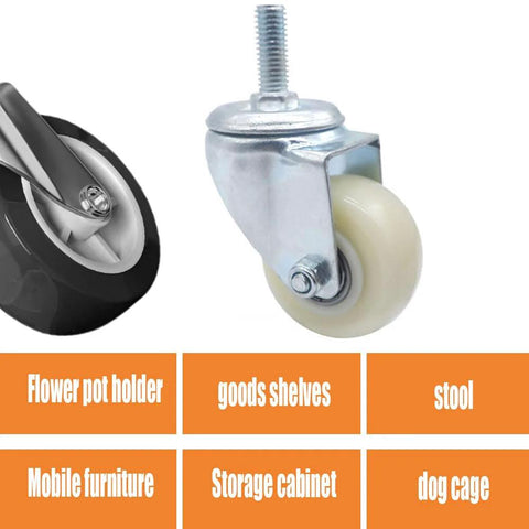 Swivel Caster Wheels for Shelves Heavy Duty 1 Inch Black Polyurethane Wheels with Threaded Stem Mount for Furniture and Equipment