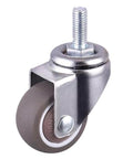 1" inch Threaded Stem Mini Caster Wheel 62 Lbs Load TPE Elastic Rubber Wheel on a silver metal bracket