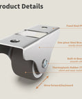 Low Profile 1 Inch Fixed Plate Casters Set Of 4 With Silent TPR Wheels And Steel Top Plate, side view showing steel bracket.