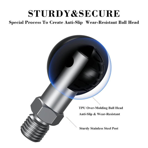 1 Inch TPU Ball Mount With M10 1.5 Millimeter Threaded Post For RAM Mounts showing sturdy stainless steel and anti-slip features