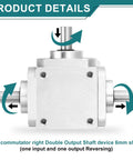Bevel Gearbox 90 Degree 1 To 1 Dual Output Aluminum Frame 8mm Shaft Built Tough, front view with arrows indicating rotation directions.