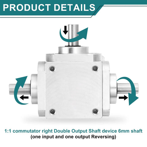 Bevel Gearbox 90 Degree 1 To 1 Dual Output Aluminum Frame 8mm Shaft Built Tough, front view with arrows indicating rotation directions.