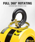 Close-up of 1 Ton Hand Chain Hoist Chain Block with 2 Heavy Duty Hooks, 360° rotating hook detail, 10 ft lift, 2200 lbs capacity.