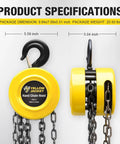 1 Ton Hand Chain Hoist Chain Block With 2 Heavy Duty Hooks 10 Ft Lift 2200 Lbs Capacity For Warehouse Use side view