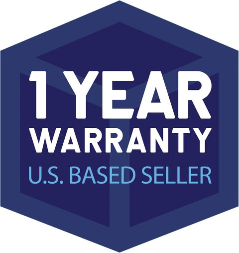 Hexagon badge with '1 Year Warranty' and 'U.S. Based Seller' text