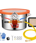One Point Five Gallon Vacuum Chamber With Tempered Glass Lid 304 Stainless Steel Degassing Chamber With Gauge