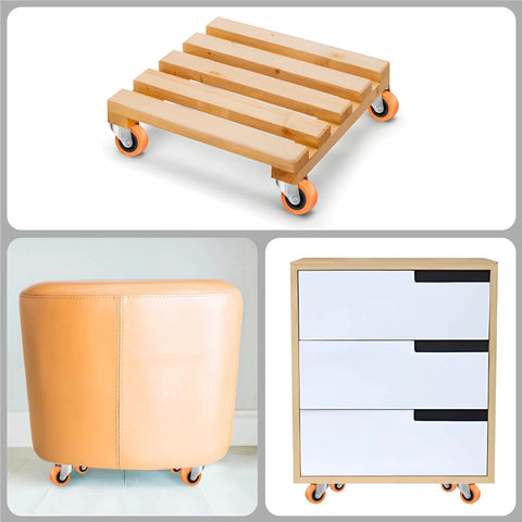 1.5" Casters Set of 8 - Swivel Plate Universal Caster Wheels, Orange Polyurethane (PU), 360° Rotation for Storage Box, Small Furniture, and Kitchen Appliances.