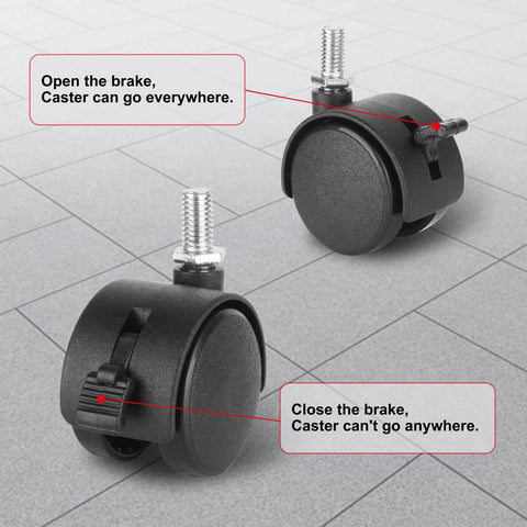 4 Pack 1.5" Swivel Stem Caster Wheels - Replacement Furniture Casters with Locking Brake, Metric M8 Threaded Stem, for Table, Drawer, Plant Shelf, Metal Rack, Laundry Basket