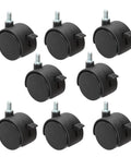 Eight Pack 1.5 Inch Black Nylon Plastic Castor Replacement Wheels For Furniture With 5/16 Inch Threaded Stem And Brake