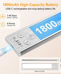 Close-up of 10.2 Inch Under Cabinet Lighting Kit Rechargeable 2 Pack with USB-C charging, 1800mAh battery, motion sensor feature.