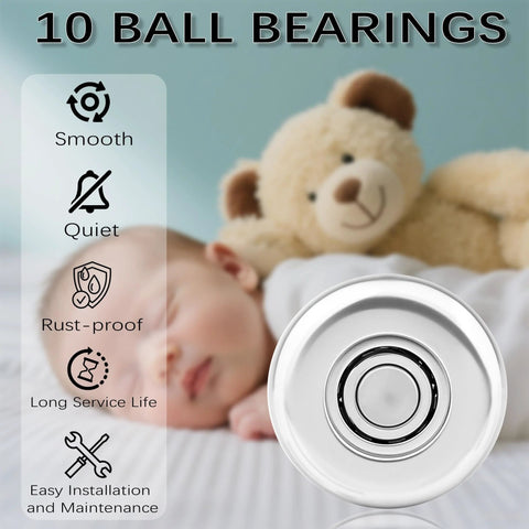 Close-up of 10 ball bearings showing attributes with sleeping baby and teddy bear. Upgrade Your Garage Door With A 7 Inch Stem Steel Roller Set For 2 Inch Track Designed For Heavy Wood And Wide Doors This 10 Pack Features Sealed 10 Ball Bearings For Stability No Slop Smooth Operation And Quick Gap Fix.