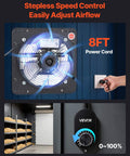 Beefy 10 Inch Wall Mounted Attic Exhaust Fan With 900 CFM And Stepless Variable Speed Control Automatic Shutter For Quick Venting And Cooling In Sheds Workshops And Homes Black Finish VEVOR shown with speed control dial and power cord. Installed in workshop.