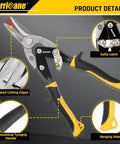 10 Inch Aviation Tin Snips with Chrome Vanadium Steel Blades and Safety Latch for Sheet Metal, Aluminum Siding, Gutters, HVAC Ducts
