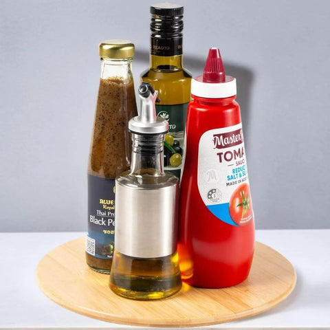 10 inch bamboo wood lazy susan organizer designed for cabinets and countertops, round rotating spice rack with condiments.