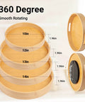 10 inch bamboo lazy susan pantry organizer with rotating tray, round bamboo turntable showing various sizes.